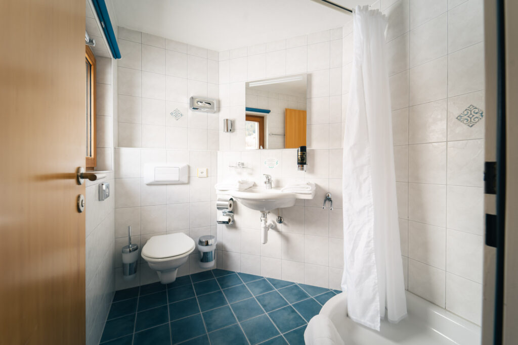 Bathroom in our double rooms with toilet and shower