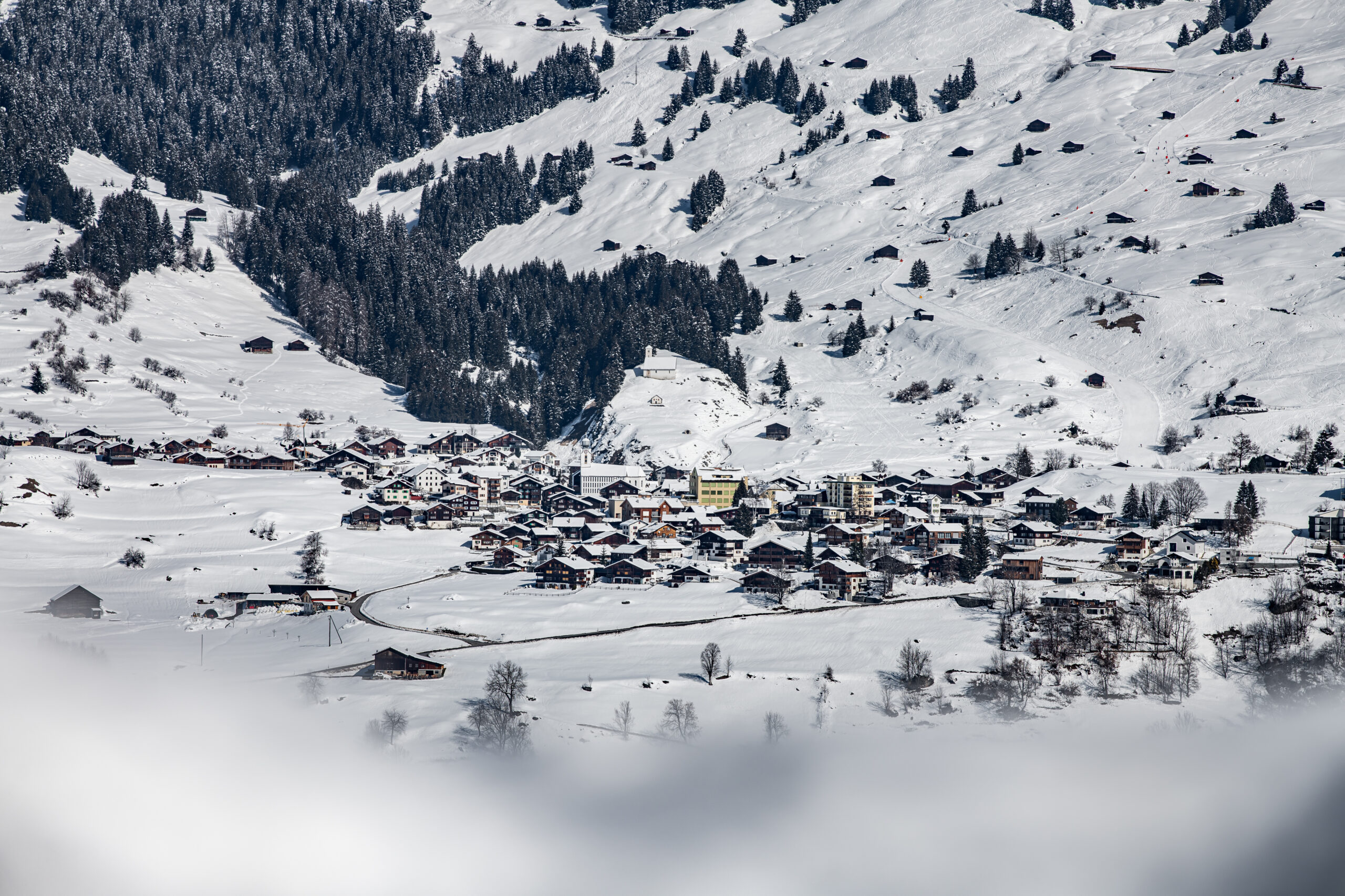 The village of Breil/Brigels in winter