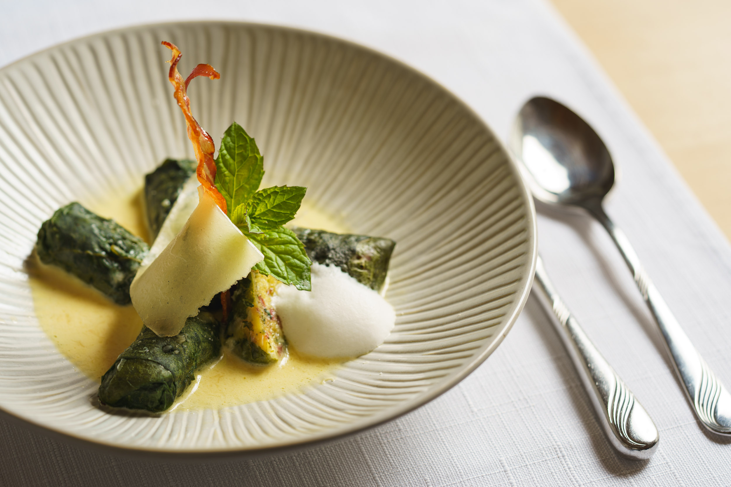 Capuns Sursilvans with Swiss chard from our own garden and meat from the in-house butcher