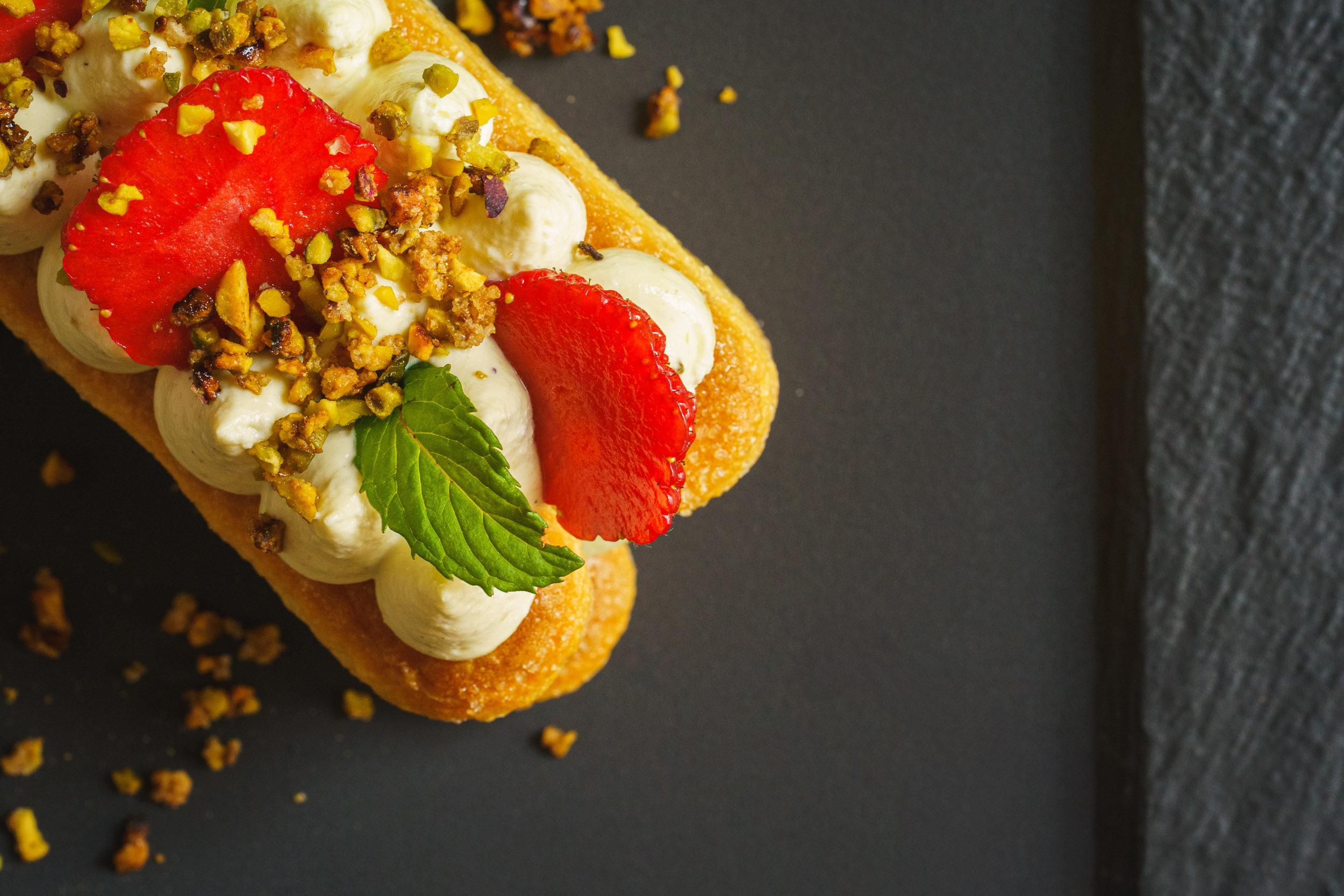 Restaurant: Strawberry tiramisu with strawberries from our own garden Brigels