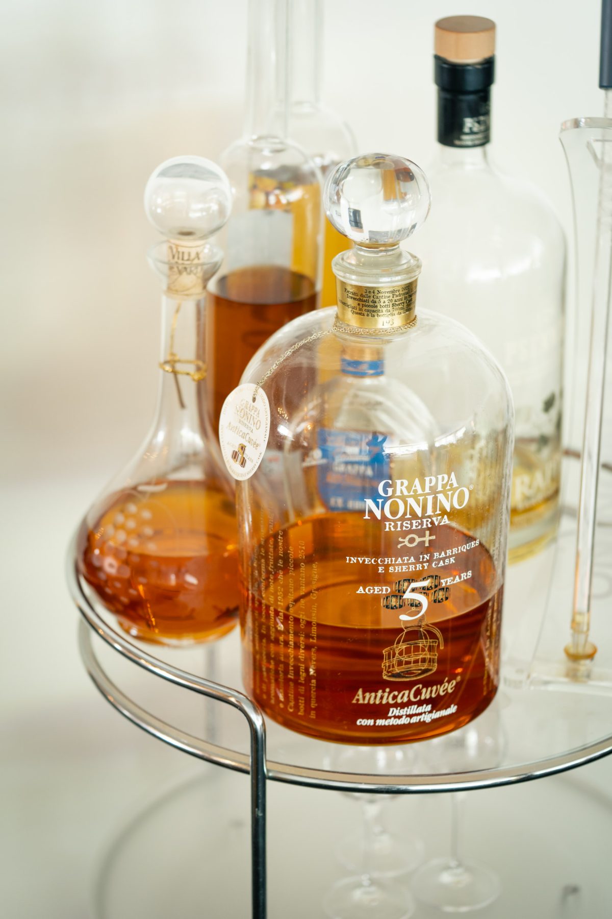 Selection of fine spirits to enjoy after meals at Restaurant Alpina Brigels